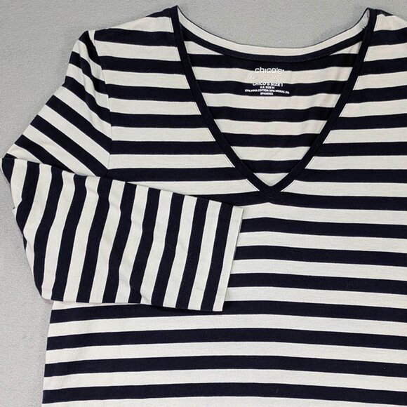 Chico's Ultimate Tee Tunic Womens M Navy Breton Stripe Nautical French Chic - Picture 3 of 10